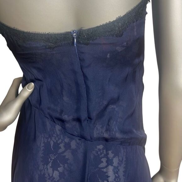 Meghan Silk Lace-Trim Dark Blue  Gown Dress 4 (024) - Picture 11 of 15